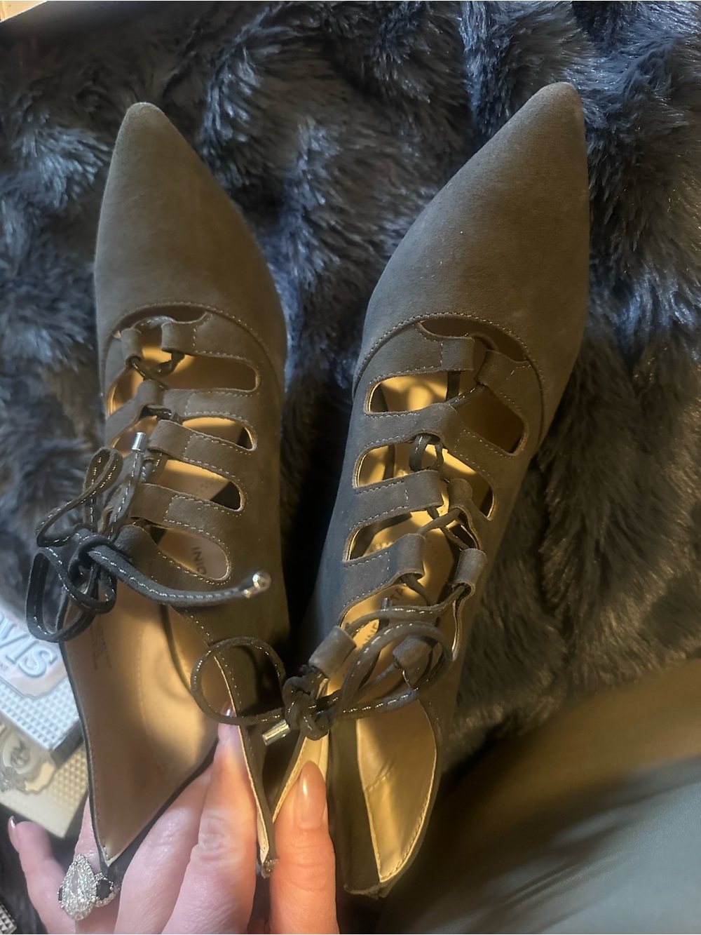 Adrienne Vittadini Pointed Lace-Up Ankle Boots - Picture 3 of 4